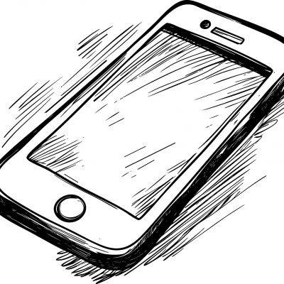 Sketch of a smartphone with a blue screen displayed.